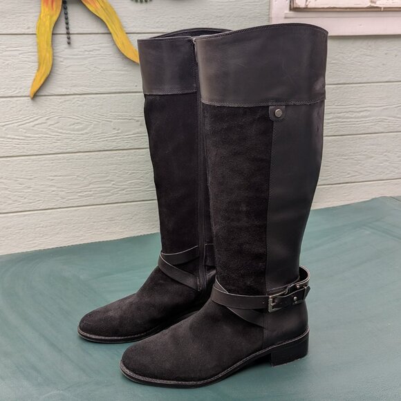 Tall black, leather & suede boots by Vince Camuto size 8.5 or 38 1/2 - Picture 1 of 7